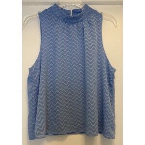 Maeve Blouse Womens Medium Light Blue Mock Neck Tank Textured Fabric